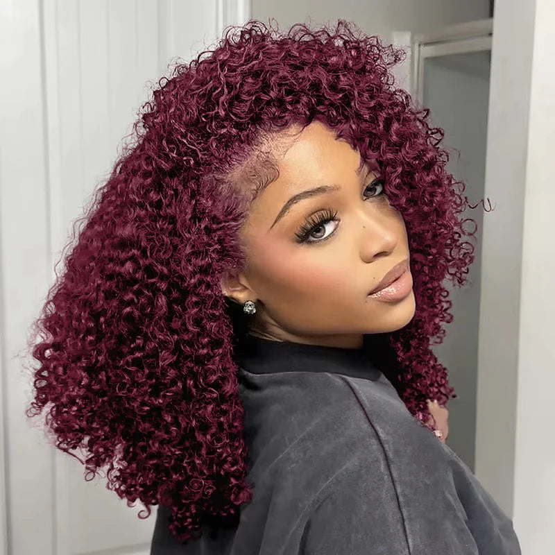 Burgundy 99J Deep Wave Short Bob Wigs 100% Human Hair Wig Water Curly Wig Baby Hair 13x4 Lace Front Human Hair Wig For Women