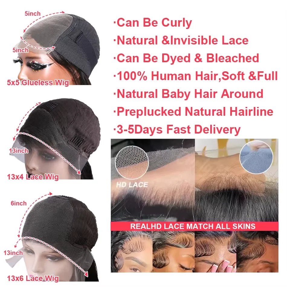 Body Wave 13x6 HD Transparent Lace Front Human Hair Wigs For Black Women 30 36 Inch 13x4 Lace  Frontal Brazilian Wigs