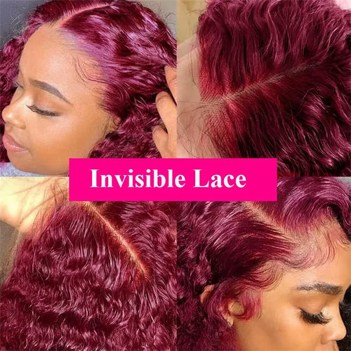 13x4 Lace Frontal Wig Short Bob Kinky Curly Wig Brazilian 99J Deep Water Wave Bob Burgundy Lace Front Wigs Bob 100% Human Hair
