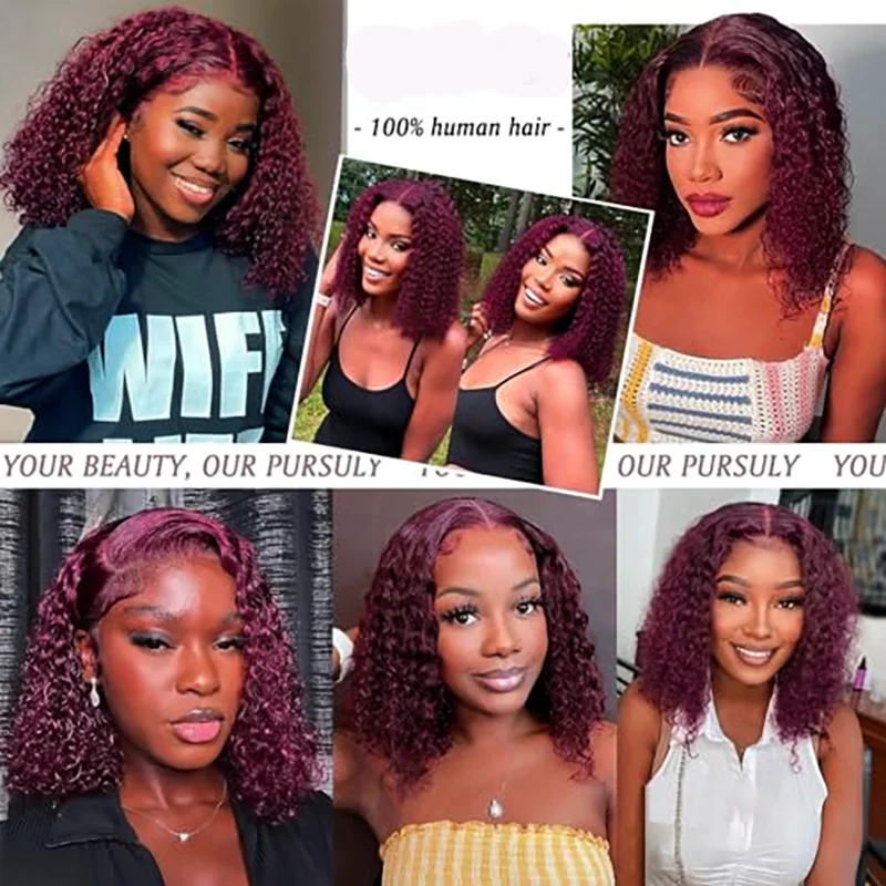 Burgundy 99J Deep Wave Short Bob Wigs 100% Human Hair Wig Water Curly Wig Baby Hair 13x4 Lace Front Human Hair Wig For Women