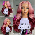 Ombre Pink Rosemary Colored Human Hair Body Wavy Glueless 13x4 Lace Front Wigs #613 Made Pre Plucked 180% Density Full Lace Wigs
