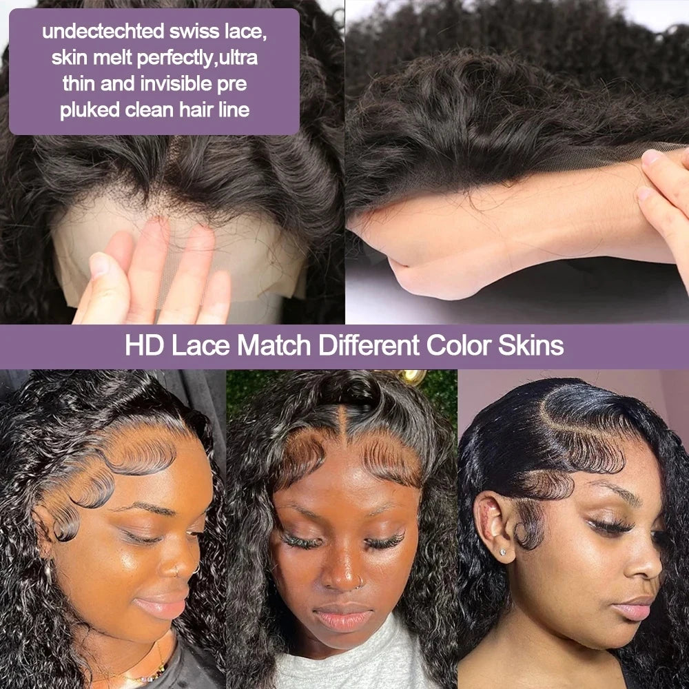 Deep Wave 13x4 Lace Frontal Bob Wig 200% Density Human Hair Wigs Brazilian Pre Plucked Virgin Hair Water Wave Invisible Lace Wig