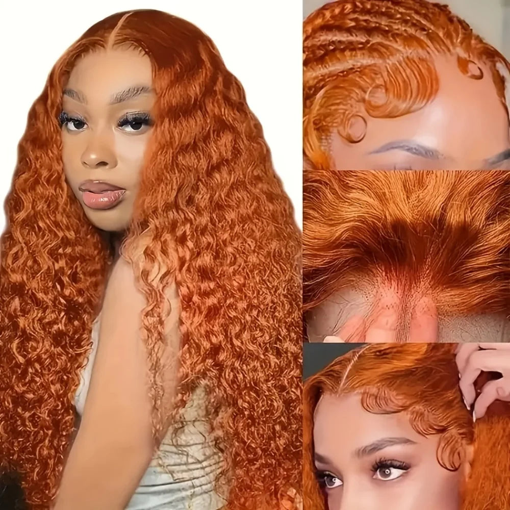 Ginger Human Hair Wigs Deep Wave 13X6 30inch Hd Lace Frontal Wigs Human Hair 220 Density Brazilian Hair Colored Lace Front Wigs