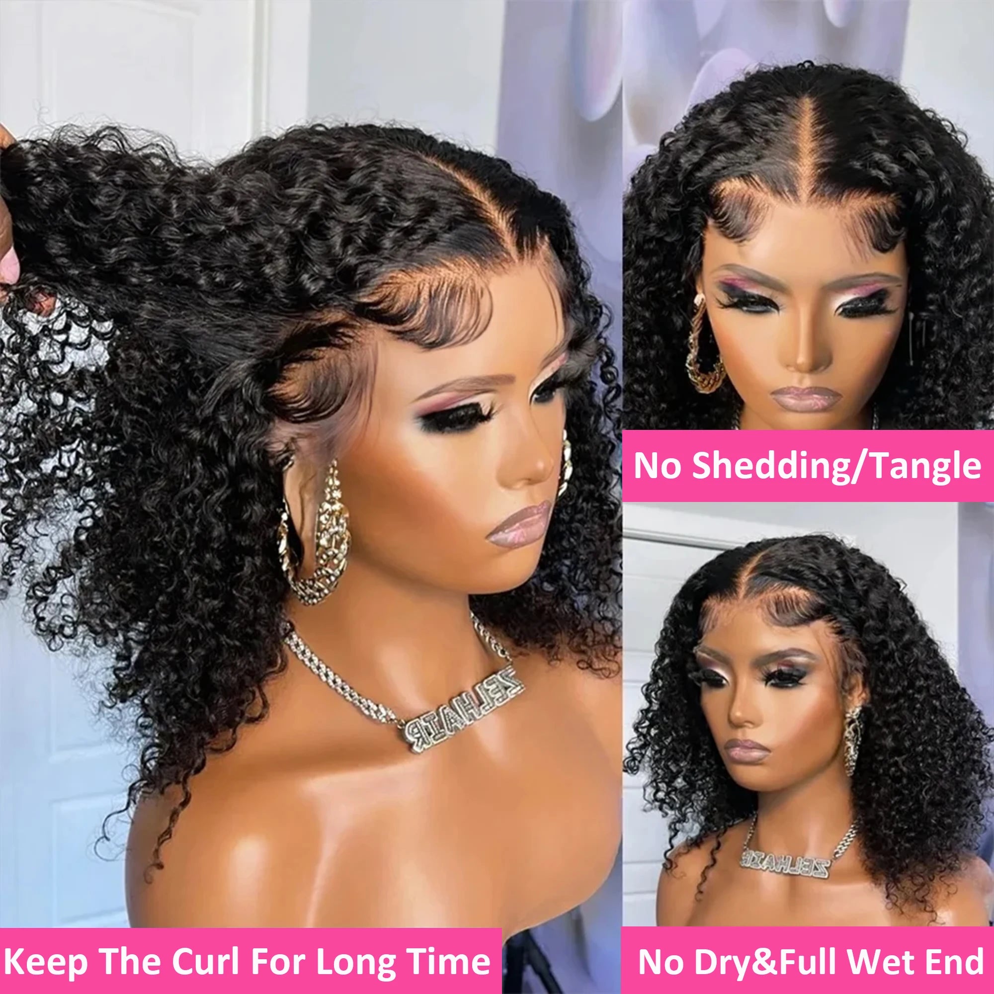 Curly Short Bob 300% Density 13x4 HD Lace Front Human Hair Wigs Women Water Wave Brazilian Lace Frontal Wig 2x6 Lace Closure Wig