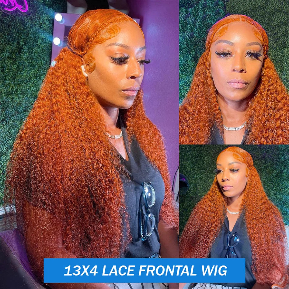 Curly Wigs 13X4 Oranger Ginger Colored 13X6 Hd Lace Frontal Wigs Deep Wave Wig Human Hair Preplucked Brazilian Lace Front Wig