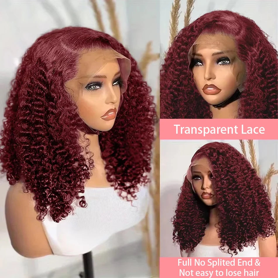 99J Burgundy Short Bob Wigs 13x4 HD Lace Front Wig Glueless Red Colored Deep Water Wave Lace Frontal Wig 100% Human Hair 14 Inch