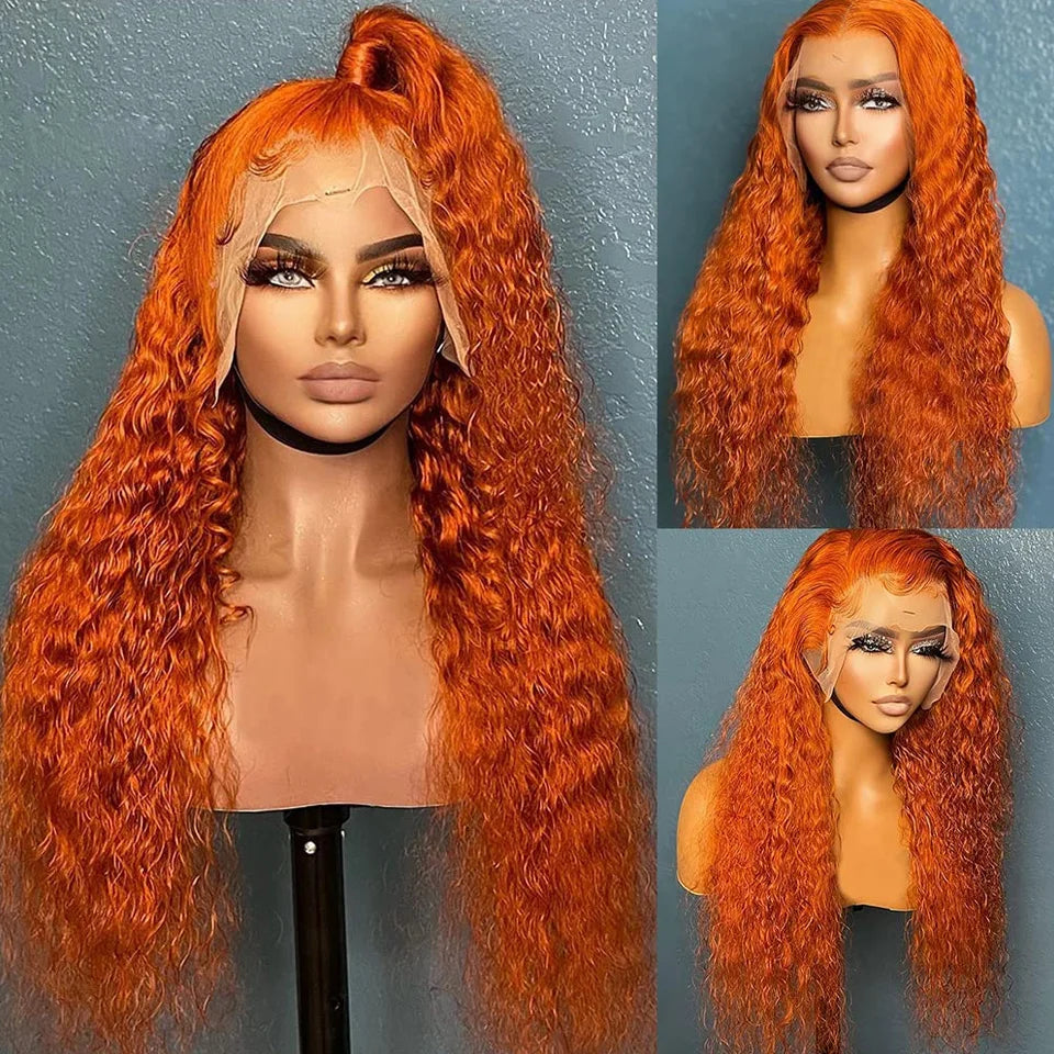 Ginger Orange Lace Front Human Hair Wigs 34 36 Inch Deep Wave Frontal Wig Curly Human Hair Wig 13x4 13x6 HD Lace Frontal Wig