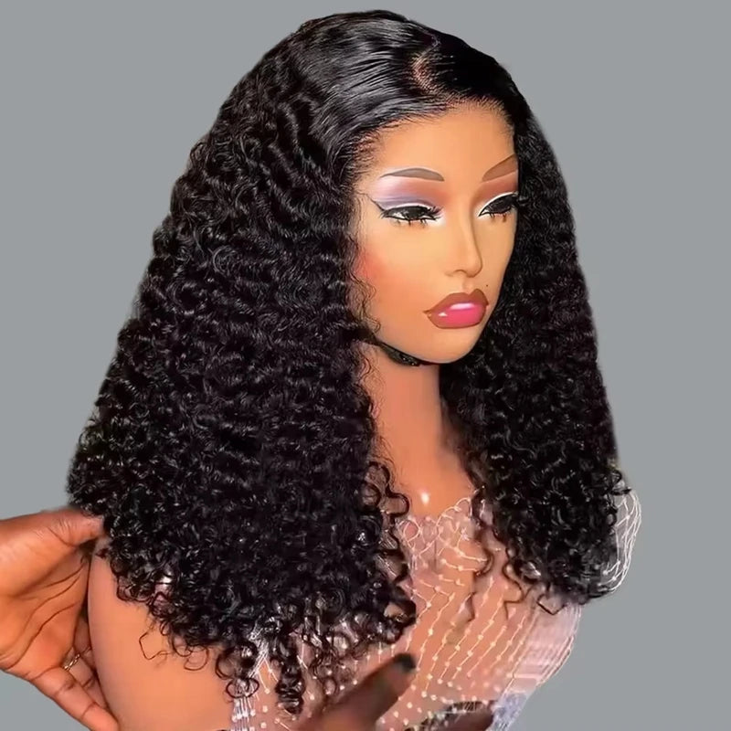Deep Wave 13x4 Lace Frontal Bob Wig 200% Density Human Hair Wigs Brazilian Pre Plucked Virgin Hair Water Wave Invisible Lace Wig