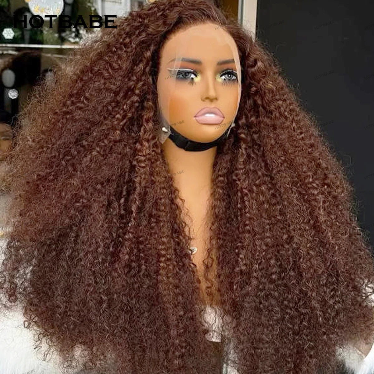 Wear And Go Kinky Curly Glueless Brown Colored Human Hair Wigs 13x6 HD Transparent Lace Frontal Wigs Preplucked Lace Front Wigs