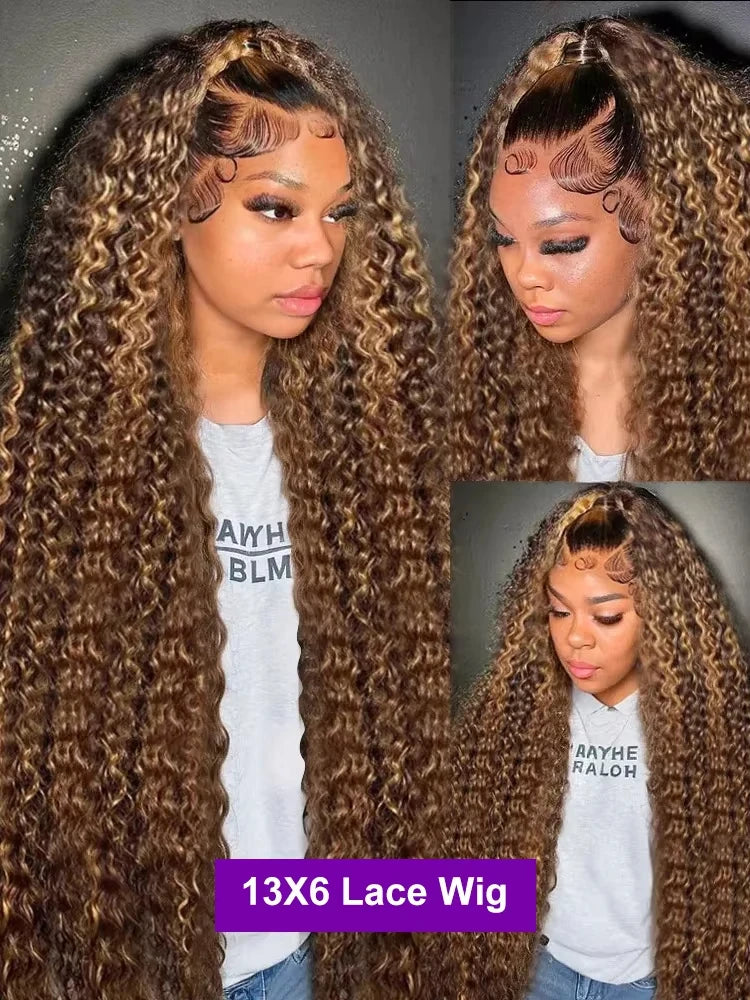 220 Density Highlight Ombre 13x6 Curly Real Human Hair Wigs 30 Inch Brazilian 4/27 Colored Deep Wave 13x4 Lace Frontal Wigs