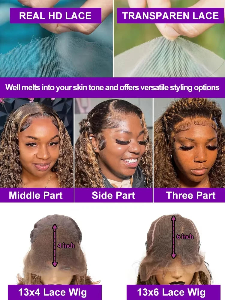 220 Density Highlight Ombre 13x6 Curly Real Human Hair Wigs 30 Inch Brazilian 4/27 Colored Deep Wave 13x4 Lace Frontal Wigs