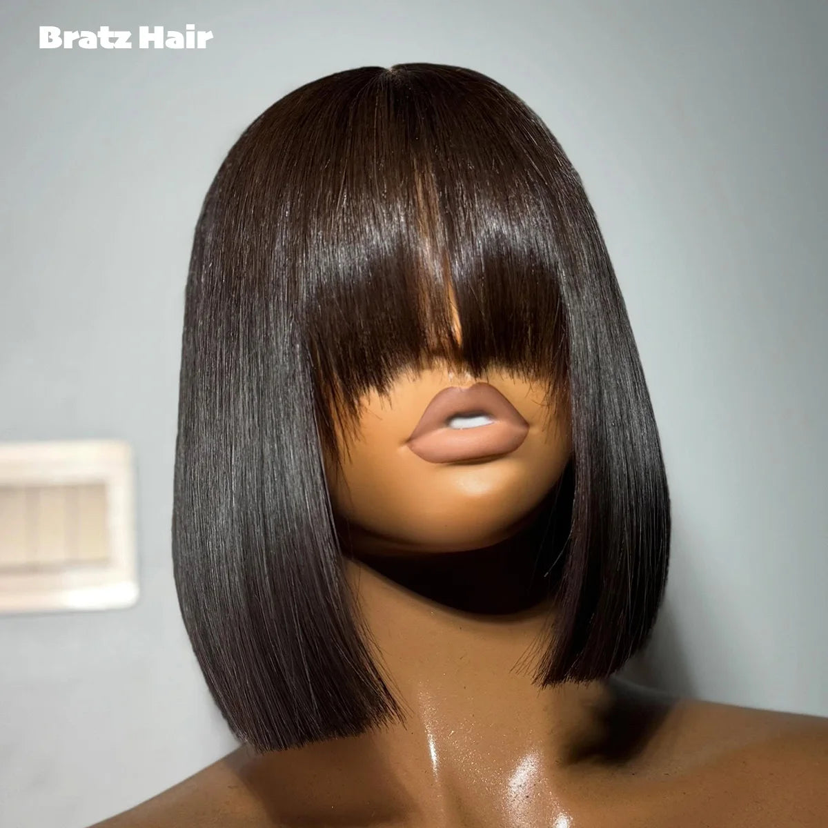 Wear and Go Glueless 3x1 Closure Fringe Bob Super Double Drawn Natural Black Bone Straight Human Hair Bob Wig with Bangs