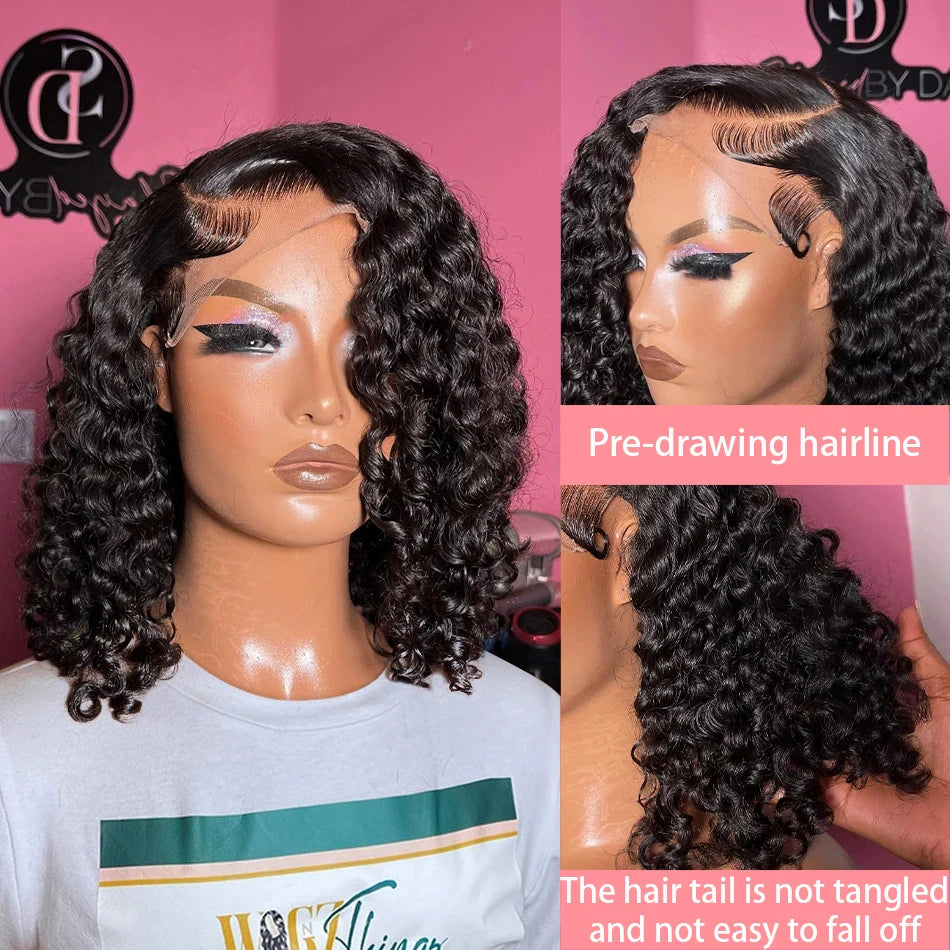 Brazilian Loose Deep Wave 13x4 Lace Frontal Wigs 100% Human Hair 200% Density Transparent 4x4 Lace Front Wig Curly Short Bob Wig