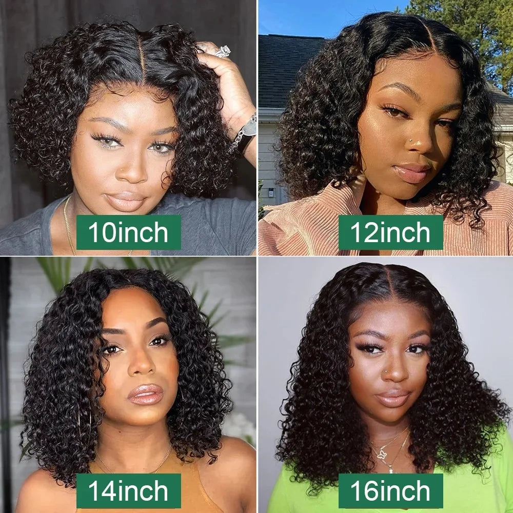 Short Curly Bob Wigs 200% HD 13X4 Lace Front Wig  Human Hair Deep Water Wave Wigs For Women Remy Brazilian Human Hair Wigs
