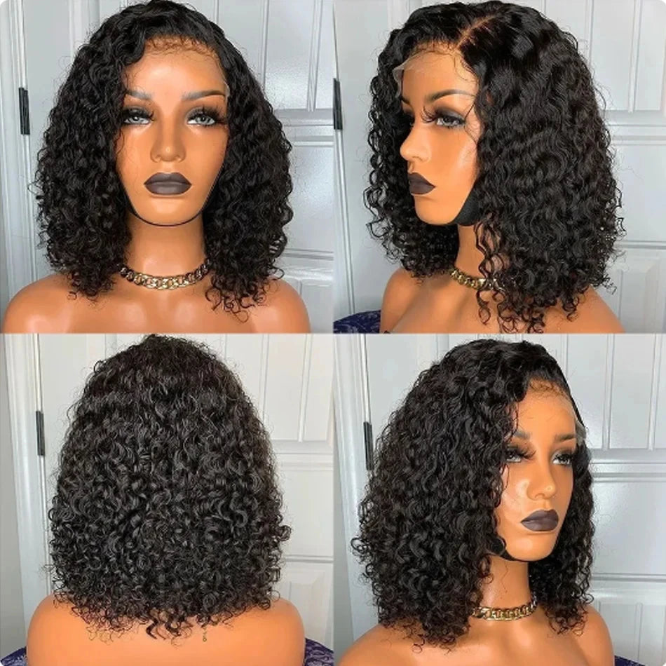 Brazilian Loose Deep Wave 13x4 Lace Frontal Wigs 100% Human Hair 200% Density Transparent 4x4 Lace Front Wig Curly Short Bob Wig