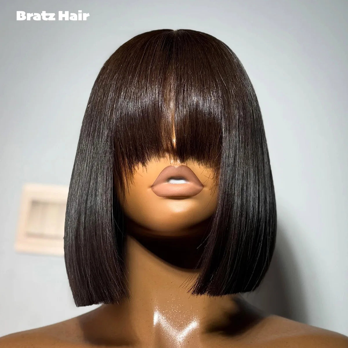 Wear and Go Glueless 3x1 Closure Fringe Bob Super Double Drawn Natural Black Bone Straight Human Hair Bob Wig with Bangs