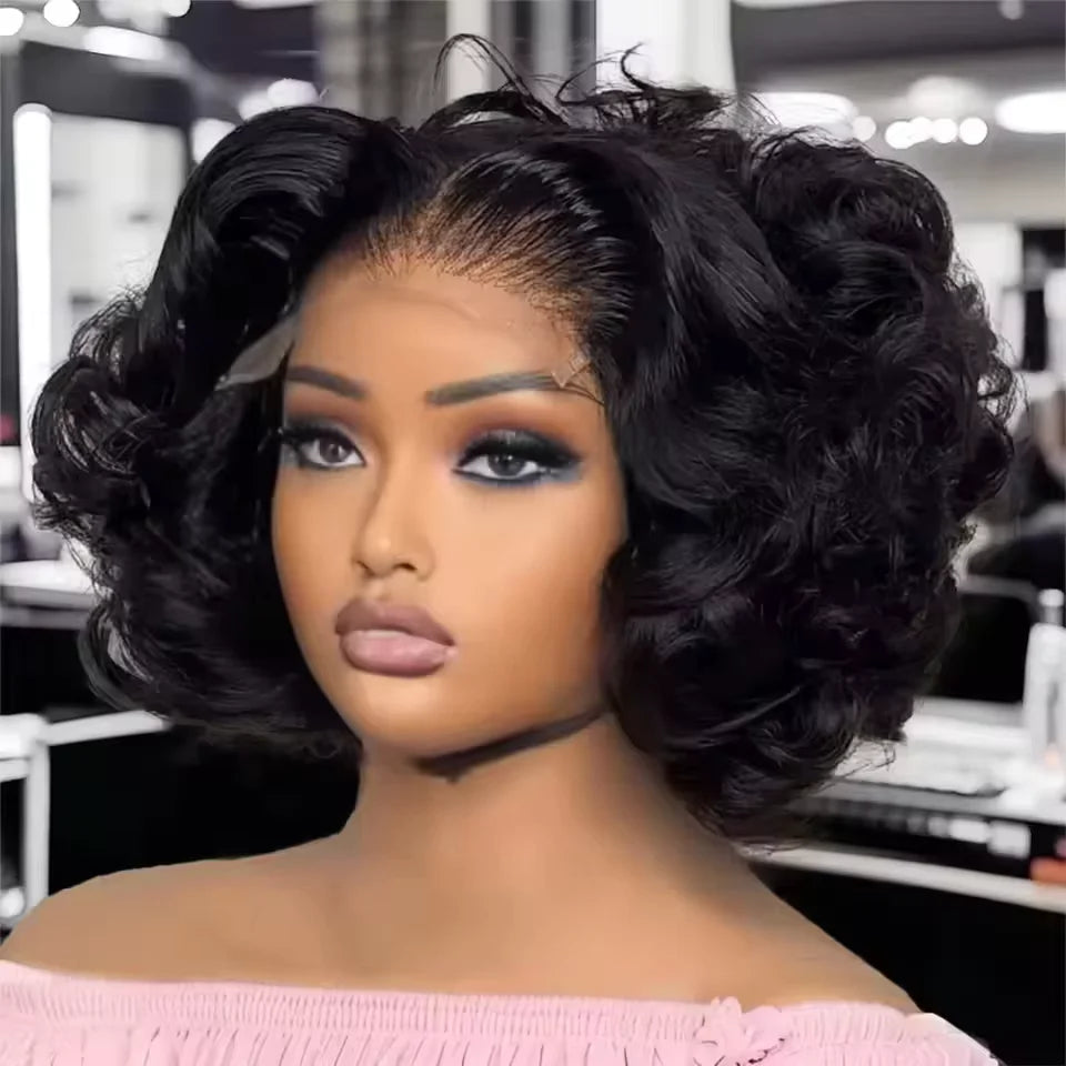 Super High Density Wig Egg Curly 100% Human Hair Wigs Brazilian 13x4 Lace Frontal Wig Cute Bob Front Wig Transparent Lace Wigs