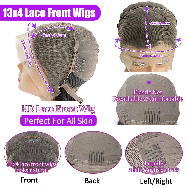 Deep Wave 13x4 Lace Frontal Bob Wig 200% Density Human Hair Wigs Brazilian Pre Plucked Virgin Hair Water Wave Invisible Lace Wig
