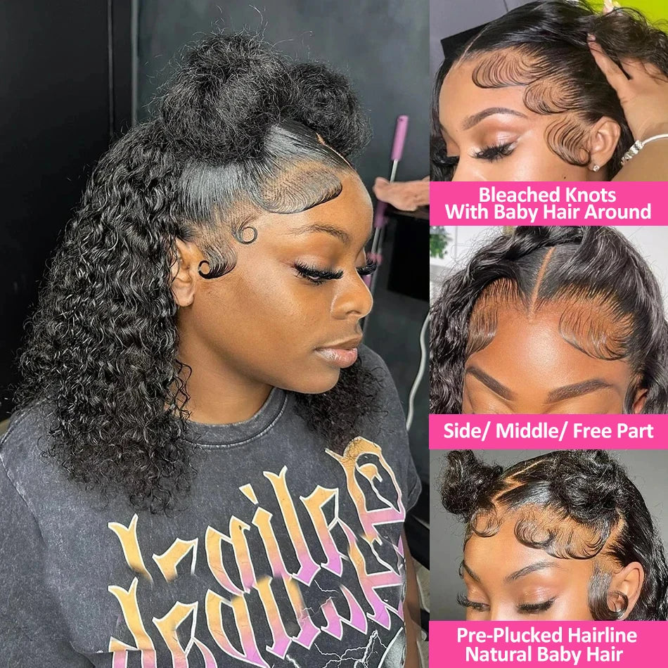 Curly Short Bob 300% Density 13x4 HD Lace Front Human Hair Wigs Women Water Wave Brazilian Lace Frontal Wig 2x6 Lace Closure Wig