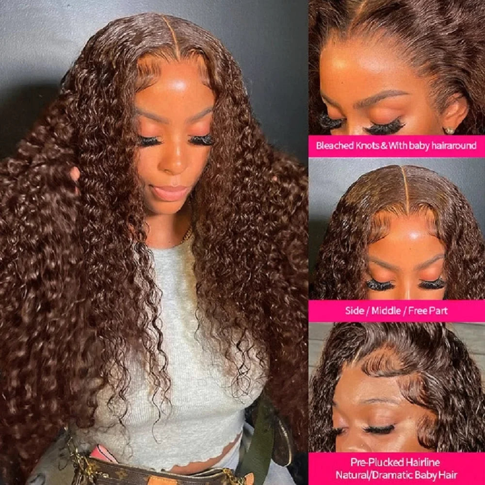 Deep Wave Frontal Wig 13x4 13x6 Hd Lace 30 Inch Chocolate Brown Curly Lace Front Human Hair Water Wave Brazilian Wigs For Women