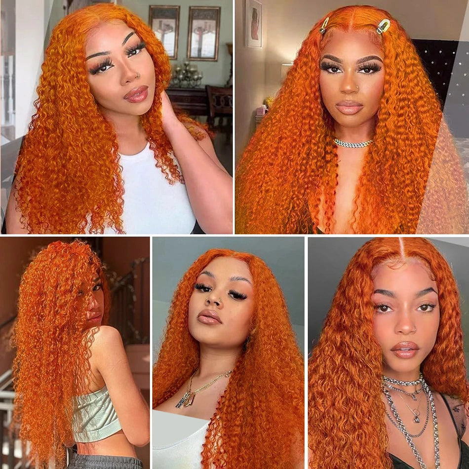 Curly Wigs 13X4 Oranger Ginger Colored 13X6 Hd Lace Frontal Wigs Deep Wave Wig Human Hair Preplucked Brazilian Lace Front Wig