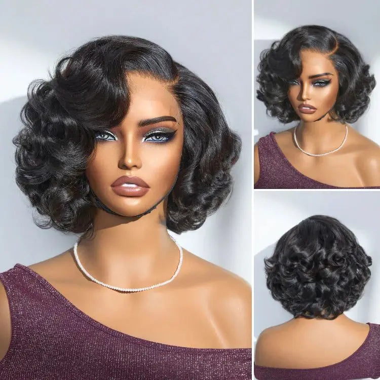 Super High Density Wig Egg Curly 100% Human Hair Wigs Brazilian 13x4 Lace Frontal Wig Cute Bob Front Wig Transparent Lace Wigs