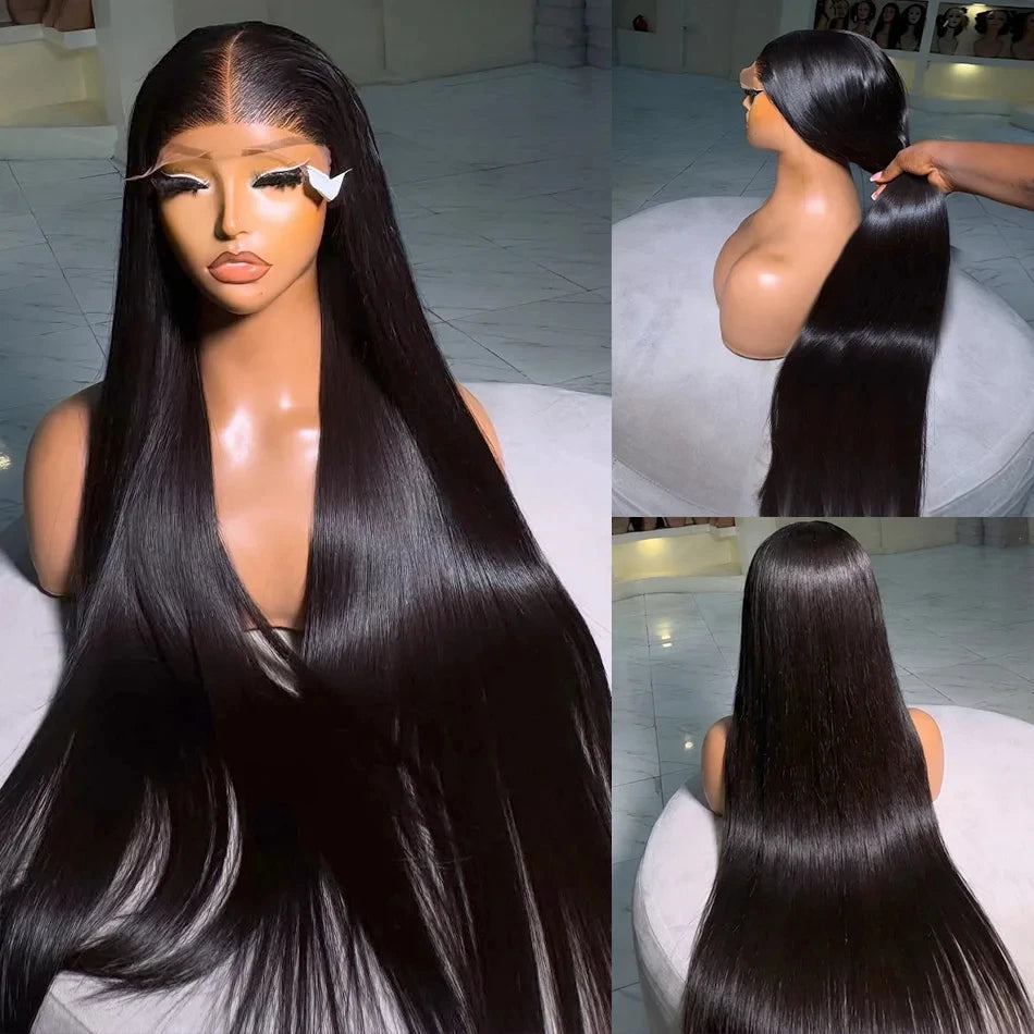 13×6 Lace Frontal Wig Straight 38 Inch 13×4 Brazilian Human Hair Pre Plucked Front Natural Black For Women 180 Density Sale