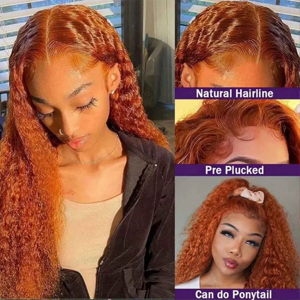 Ginger Human Hair Wigs Deep Wave 13X6 30inch Hd Lace Frontal Wigs Human Hair 220 Density Brazilian Hair Colored Lace Front Wigs