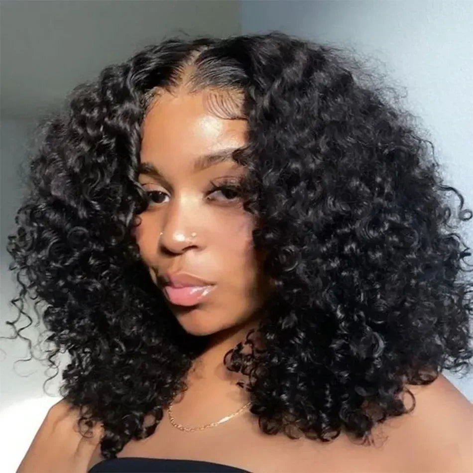 Brazilian Loose Deep Wave 13x4 Lace Frontal Wigs 100% Human Hair 200% Density Transparent 4x4 Lace Front Wig Curly Short Bob Wig