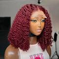 99J Burgundy Short Bob Wigs 13x4 HD Lace Front Wig Glueless Red Colored Deep Water Wave Lace Frontal Wig 100% Human Hair 14 Inch