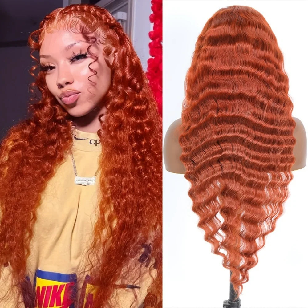 Ginger Human Hair Wigs Deep Wave 13X6 30inch Hd Lace Frontal Wigs Human Hair 220 Density Brazilian Hair Colored Lace Front Wigs