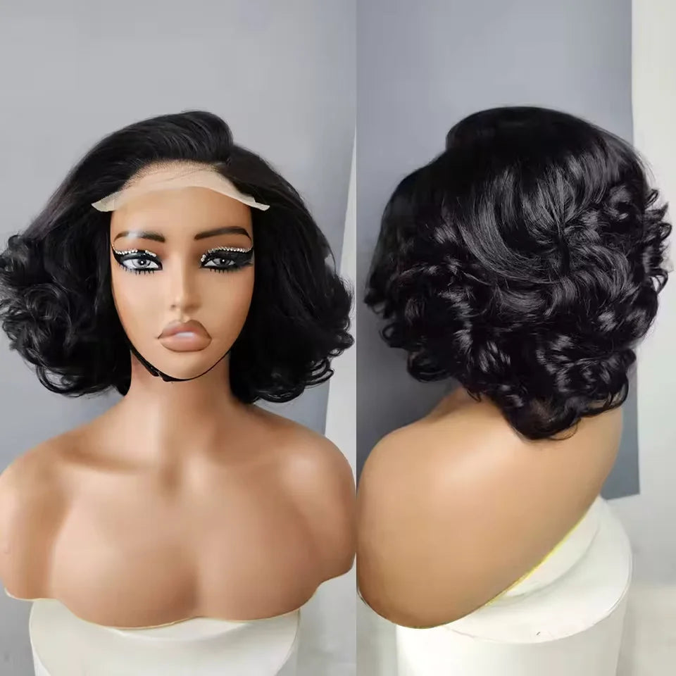 Super High Density Wig Egg Curly 100% Human Hair Wigs Brazilian 13x4 Lace Frontal Wig Cute Bob Front Wig Transparent Lace Wigs