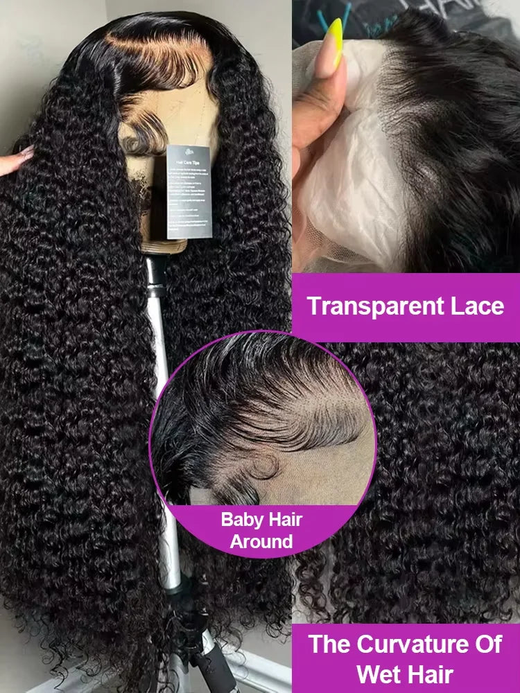 250% Curly Deep Water Wave 13x4 HD Lace Front Wigs PrePlucked Brazilian 100% Human Hair 13x6 Lace Frontal Closure Wig 32 34 Inch