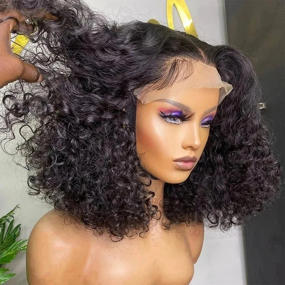 Short Curly Bob Wigs 200% HD 13X4 Lace Front Wig  Human Hair Deep Water Wave Wigs For Women Remy Brazilian Human Hair Wigs