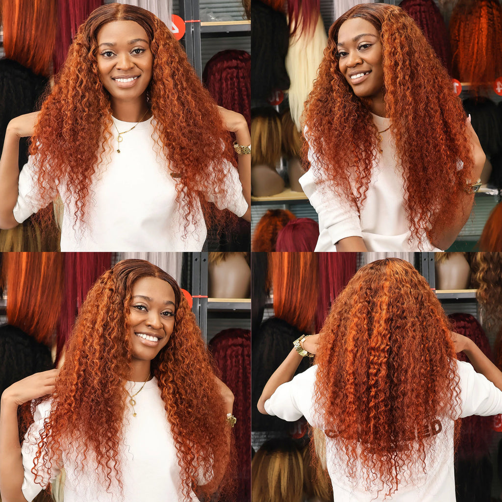 Highlight 4/350 Water Wave 13x6 HD Lace Frontal Wig Brown Ginger Human Hair Wig For Women 13x4 Transparent Lace Front Curly Wigs