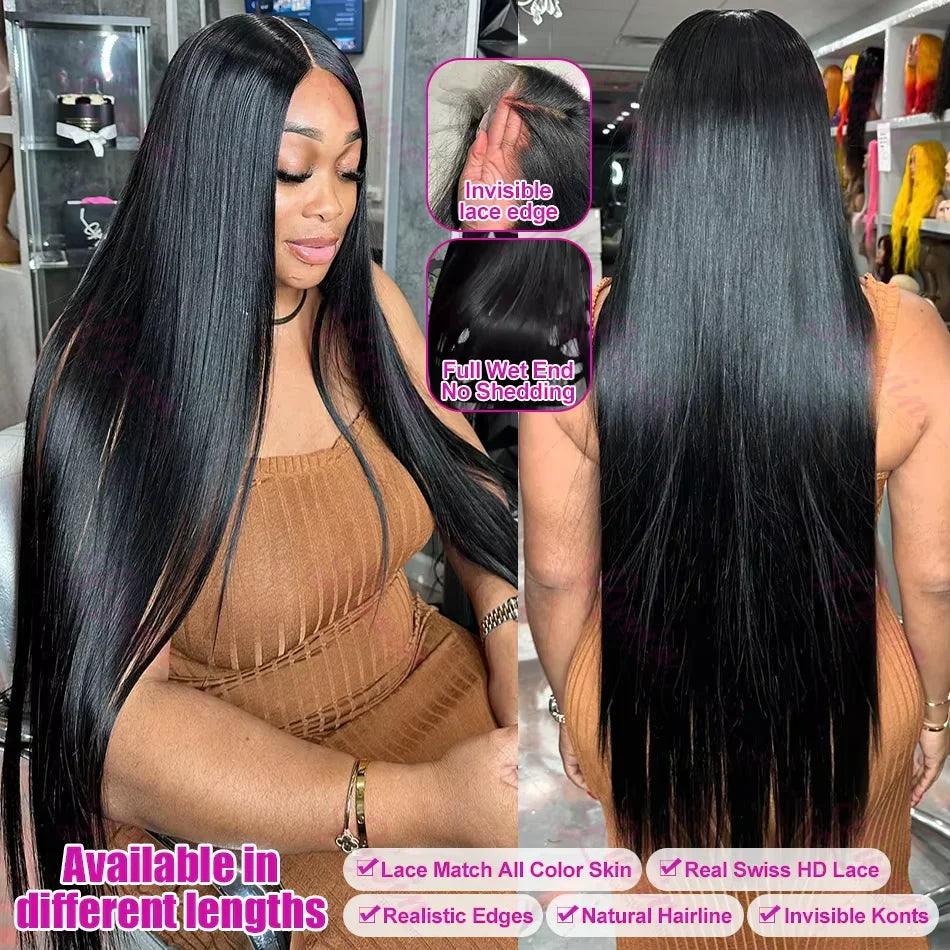 200% Density Straight HD Transparent 13x6 Wig Brazilian Lace Front 30 38 Inch 13x4 Human Hair Wigs Lace Front For Black Women