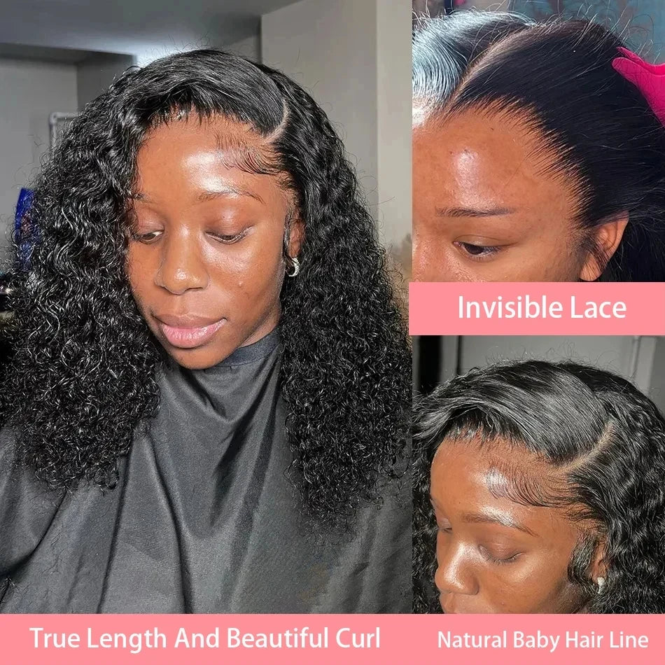 Deep Wave 13x4 Lace Frontal Bob Wig 200% Density Human Hair Wigs Brazilian Pre Plucked Virgin Hair Water Wave Invisible Lace Wig