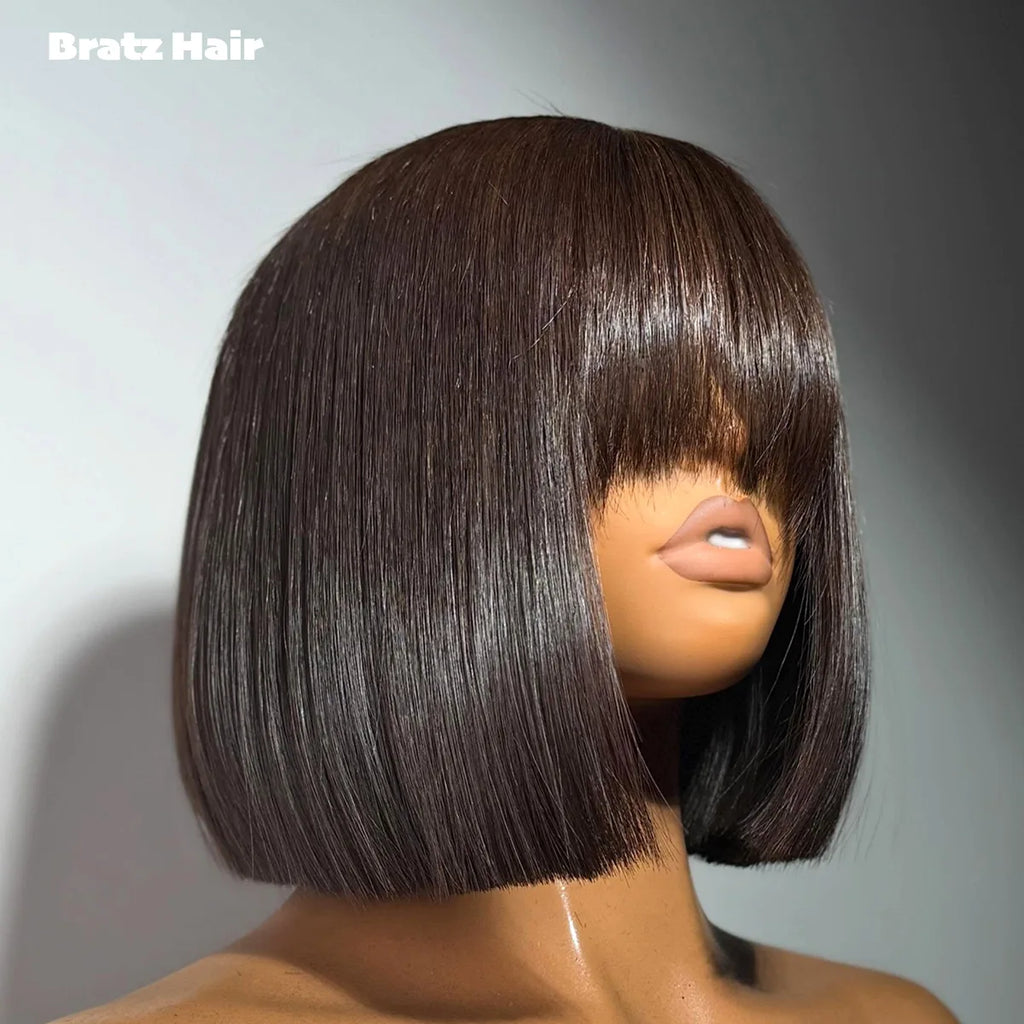 Wear and Go Glueless 3x1 Closure Fringe Bob Super Double Drawn Natural Black Bone Straight Human Hair Bob Wig with Bangs