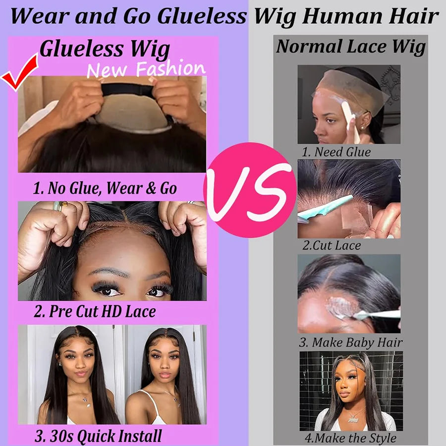 Glueless Wigs Virgin Human Hair Ready To Wear Pre Plucked Pre Cut No Glue 6X4 Bone Straight 100% Human Hair Lace Wigs for Women