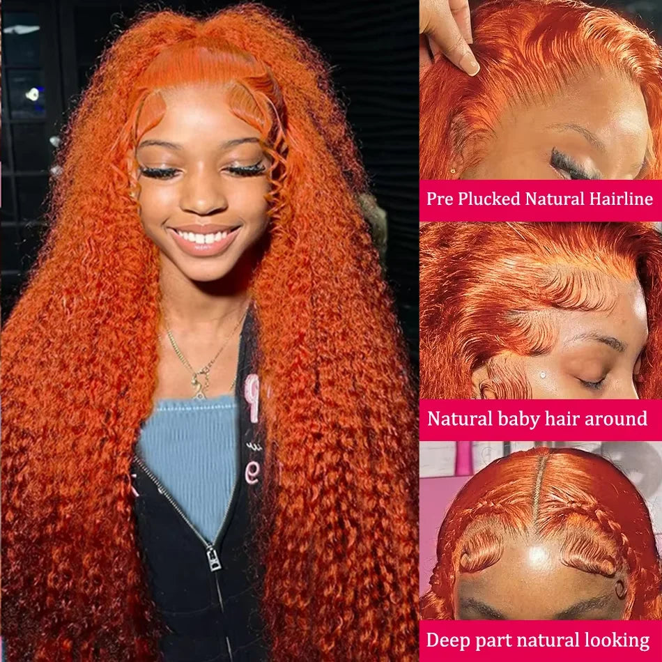 30 36 Inch Curly Orange Ginger Human Hair Wig For Women Water Wave Lace Front Wig 13X4 13X6 Hd Lace Deep Wave Frontal Wigs