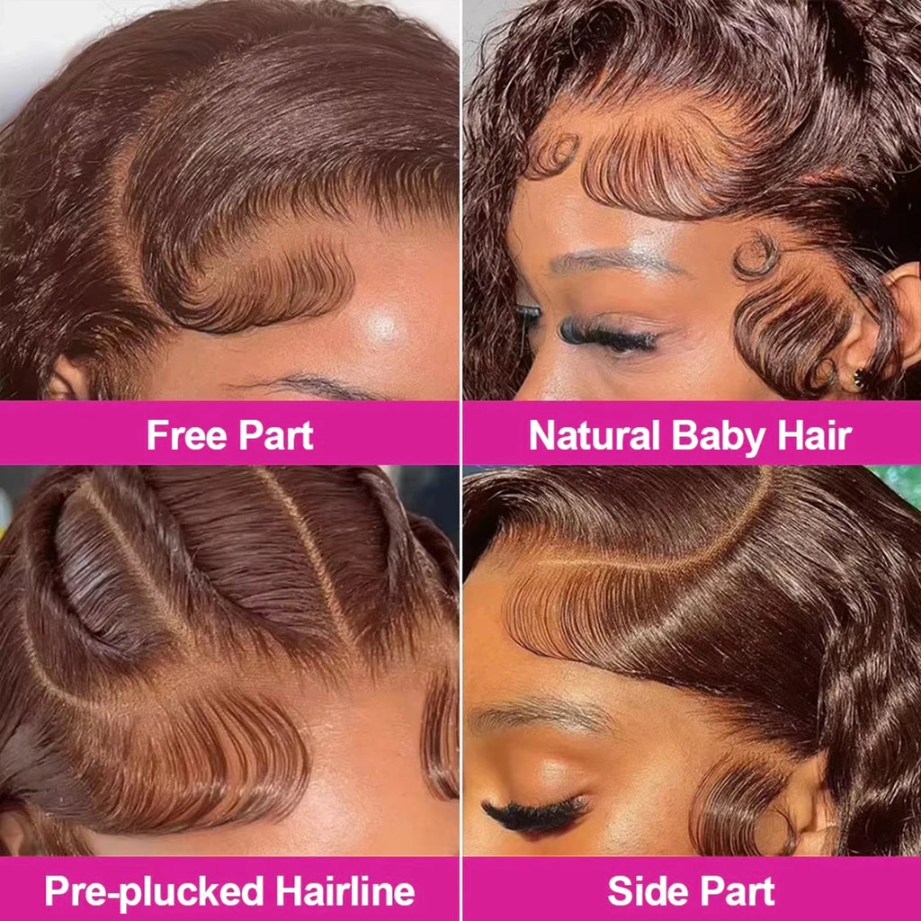 High Density 100% Human Hair Curly Chocolate Brown Short Deep Wave Bob 13x4 Lace Frontal Wigs #4 Colored HD Lace Front Wig