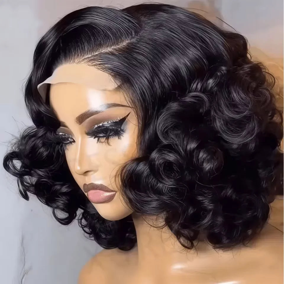 Super High Density Wig Egg Curly 100% Human Hair Wigs Brazilian 13x4 Lace Frontal Wig Cute Bob Front Wig Transparent Lace Wigs