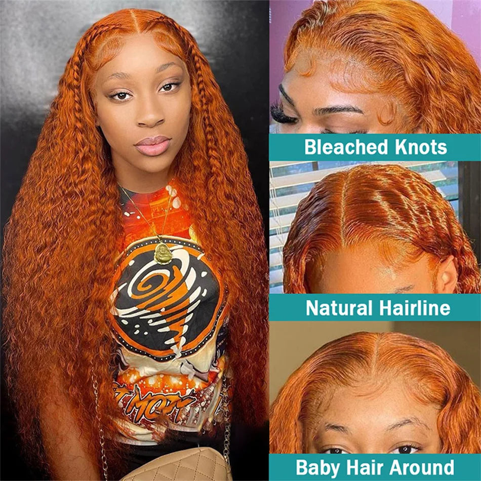 Curly Wigs 13X4 Oranger Ginger Colored 13X6 Hd Lace Frontal Wigs Deep Wave Wig Human Hair Preplucked Brazilian Lace Front Wig