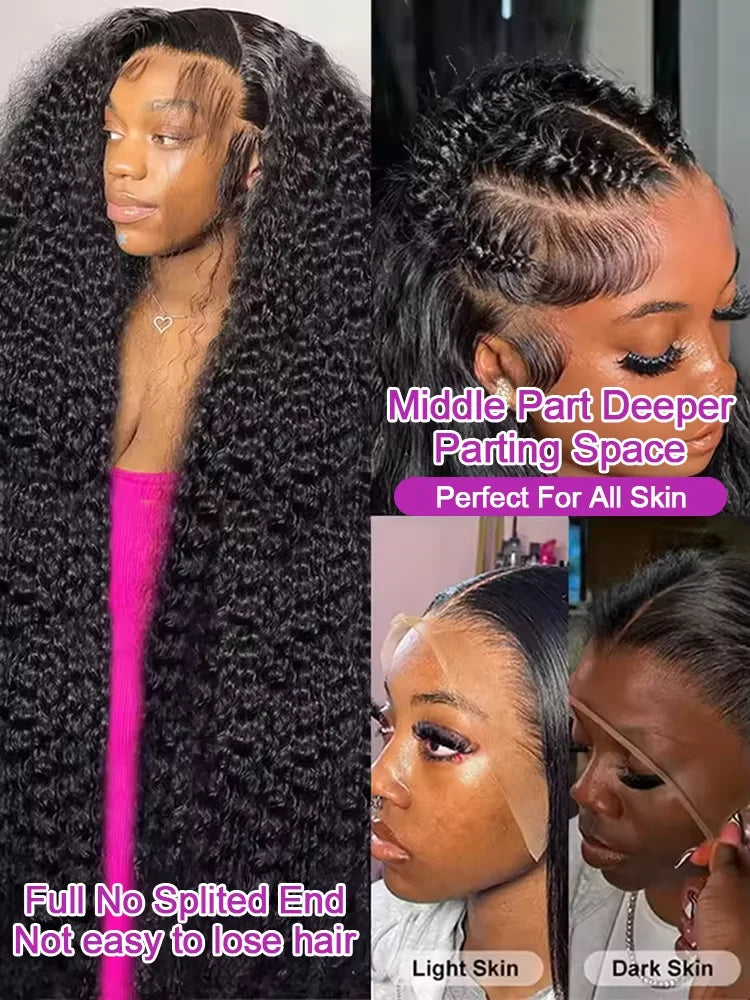 250% Curly Deep Water Wave 13x4 HD Lace Front Wigs PrePlucked Brazilian 100% Human Hair 13x6 Lace Frontal Closure Wig 32 34 Inch
