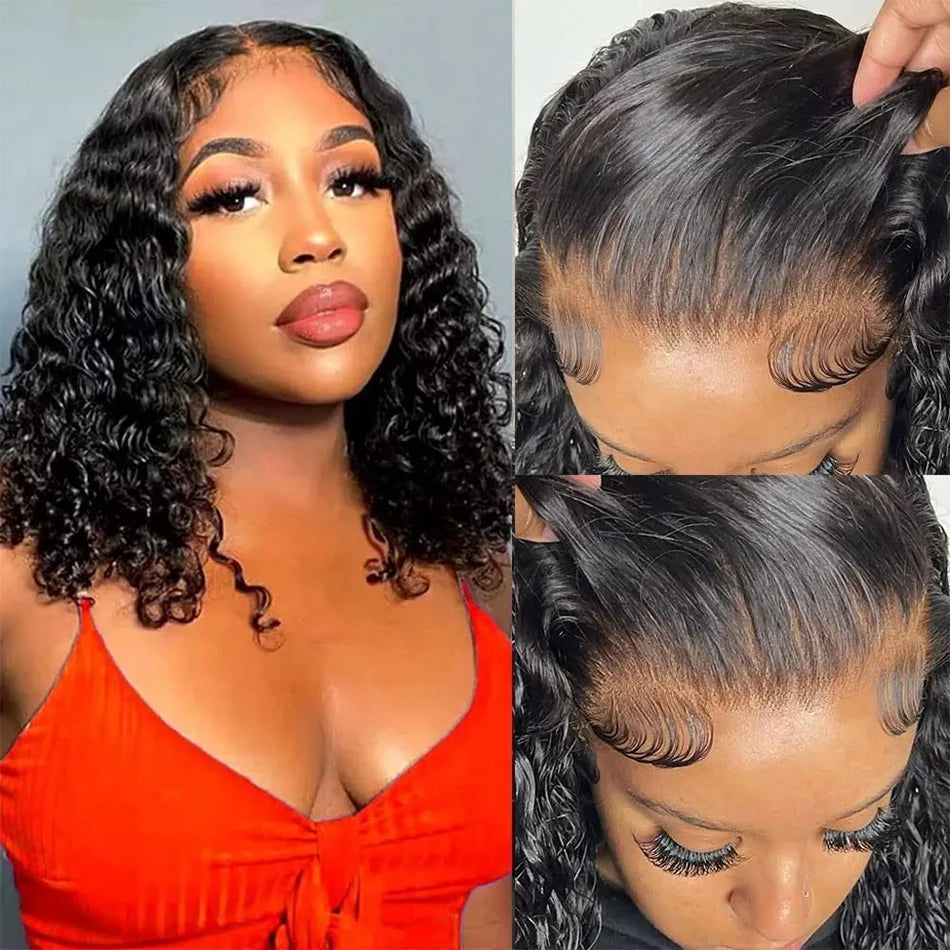 Brazilian Loose Deep Wave 13x4 Lace Frontal Wigs 100% Human Hair 200% Density Transparent 4x4 Lace Front Wig Curly Short Bob Wig