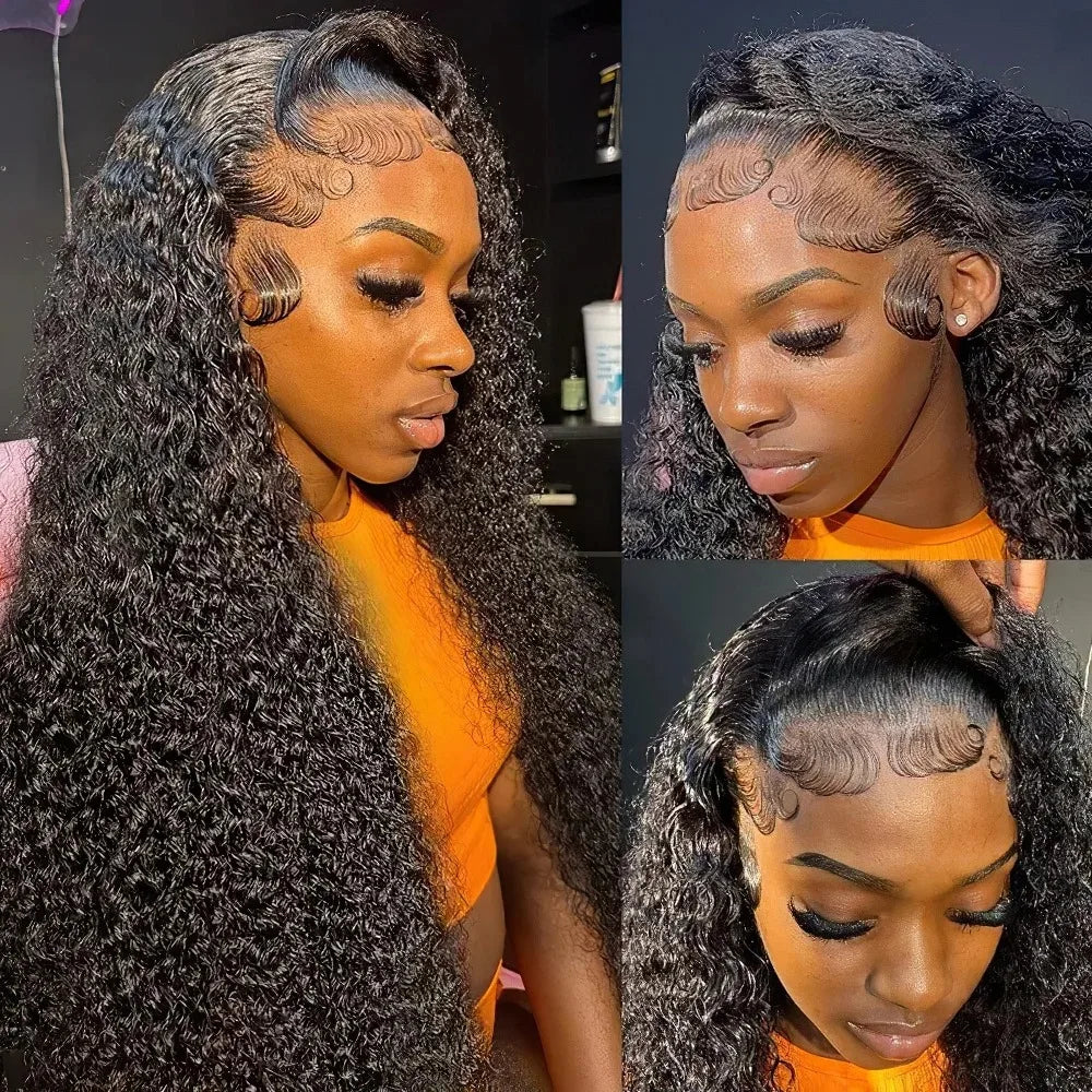 13x6 Deep Wave Lace Front Wig Brazilian Water Wave 200Density Curly HD Transparent Lace Frontal Human Hair Wig PrePlucked 38Inch