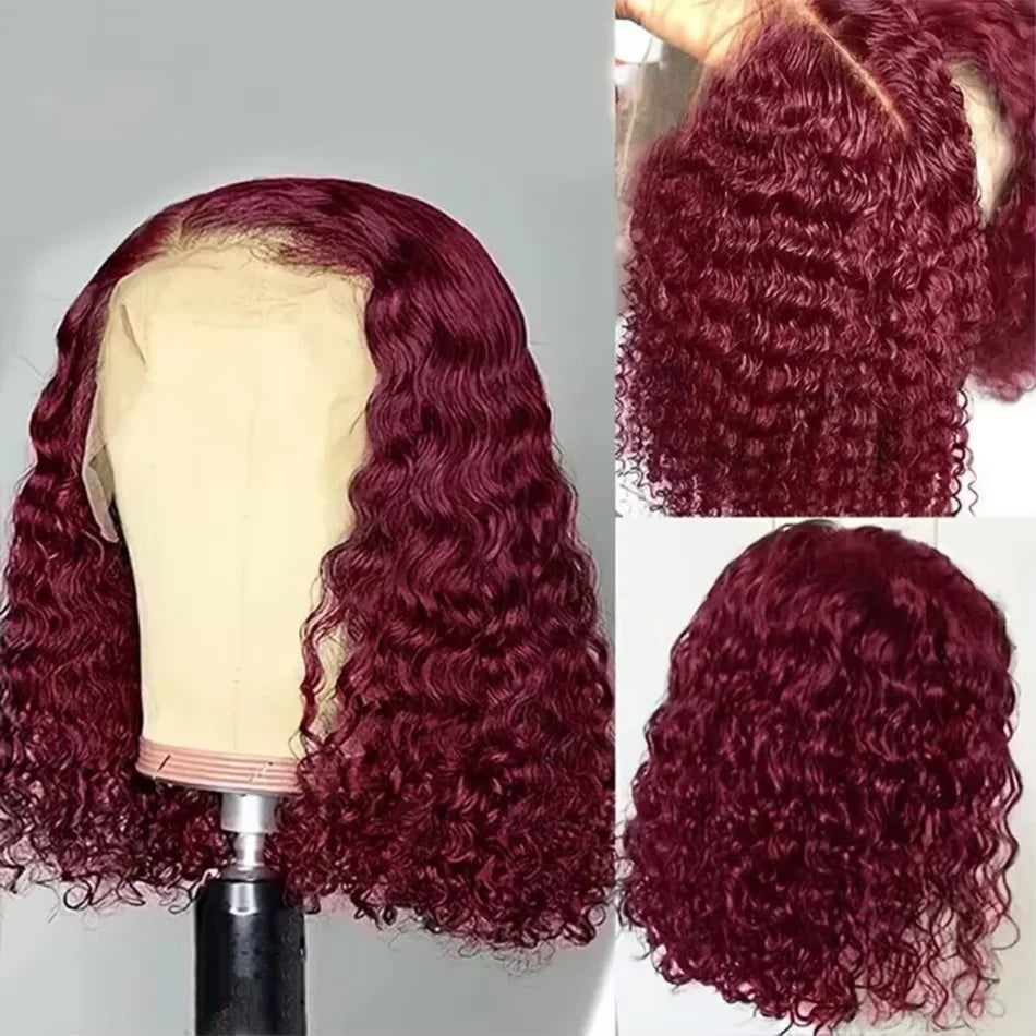 Curly Bob 99J Burgundy Lace Front Wigs 100% Human Hair 13x4 Lace Frontal Wig Red Short Deep Water Wave Wig Bob Lace Front Wigs