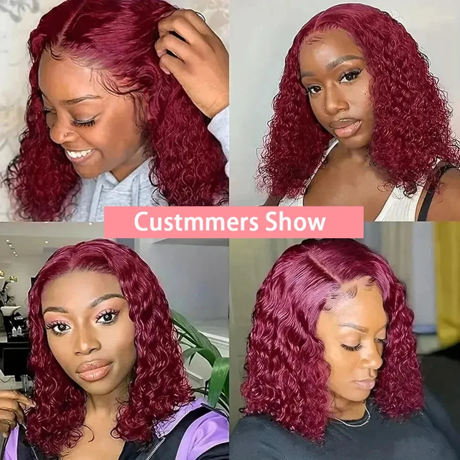 Curly Bob 99J Burgundy Lace Front Wigs 100% Human Hair 13x4 Lace Frontal Wig Red Short Deep Water Wave Wig Bob Lace Front Wigs