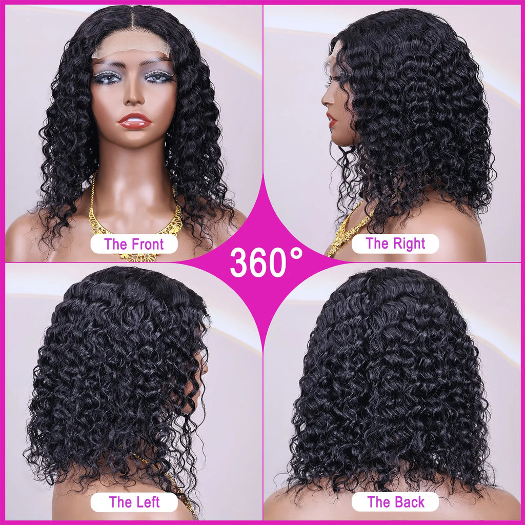 200% Density Water Wave Bob Wig 14 16 Inch 4x4 HD Lace Front Water Wave Wig Water Curly Brazilian Human Hair Wigs For Women