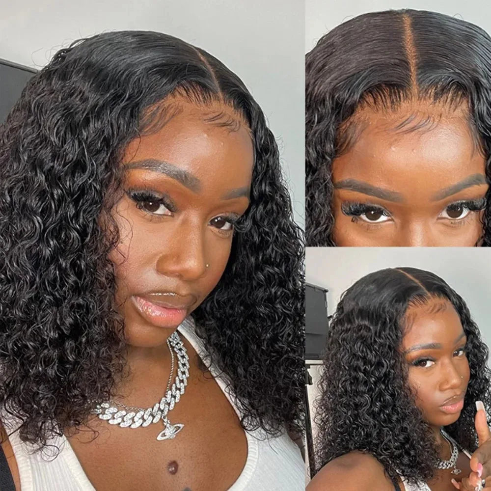 Short Curly Bob Wigs 200% HD 13X4 Lace Front Wig  Human Hair Deep Water Wave Wigs For Women Remy Brazilian Human Hair Wigs